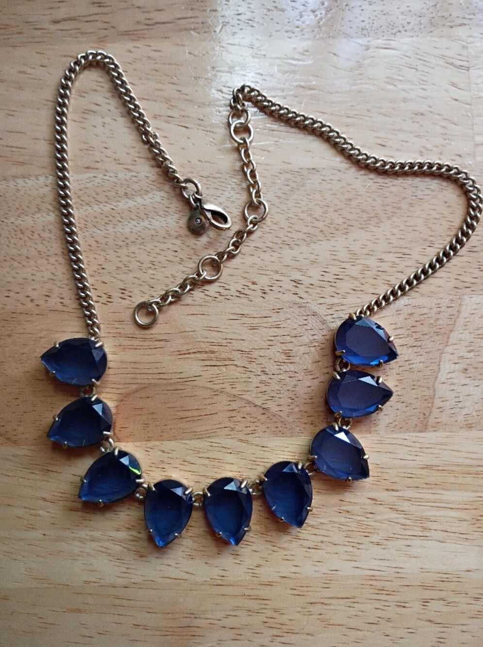 J. Crew Blue Stone Necklace Glows UV Teardrop Shape Jewel Gem Faceted